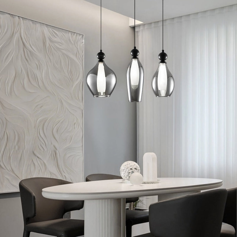 Black & Smoke Grey glass pendant light - close-up detail