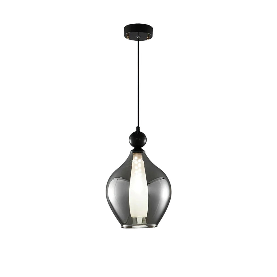 Black & Smoke Grey glass pendant light - front view