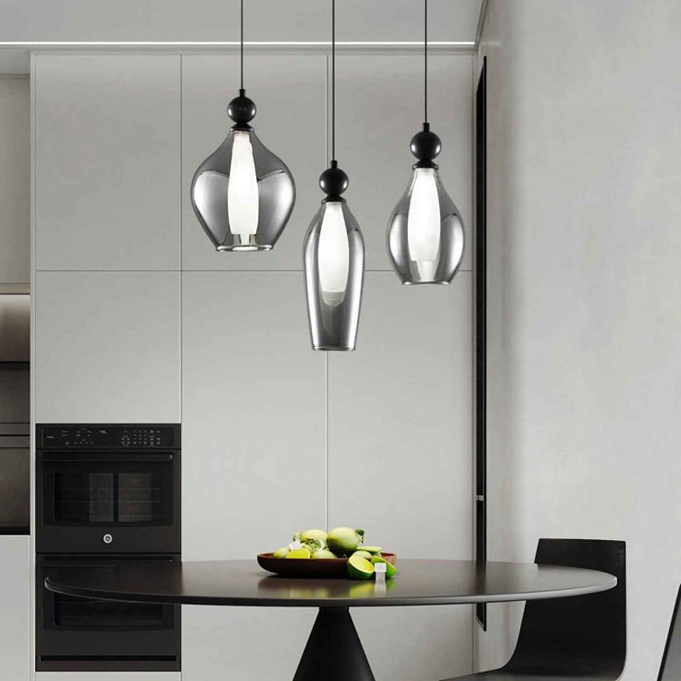 Black & Smoke Grey glass pendant light - back view
