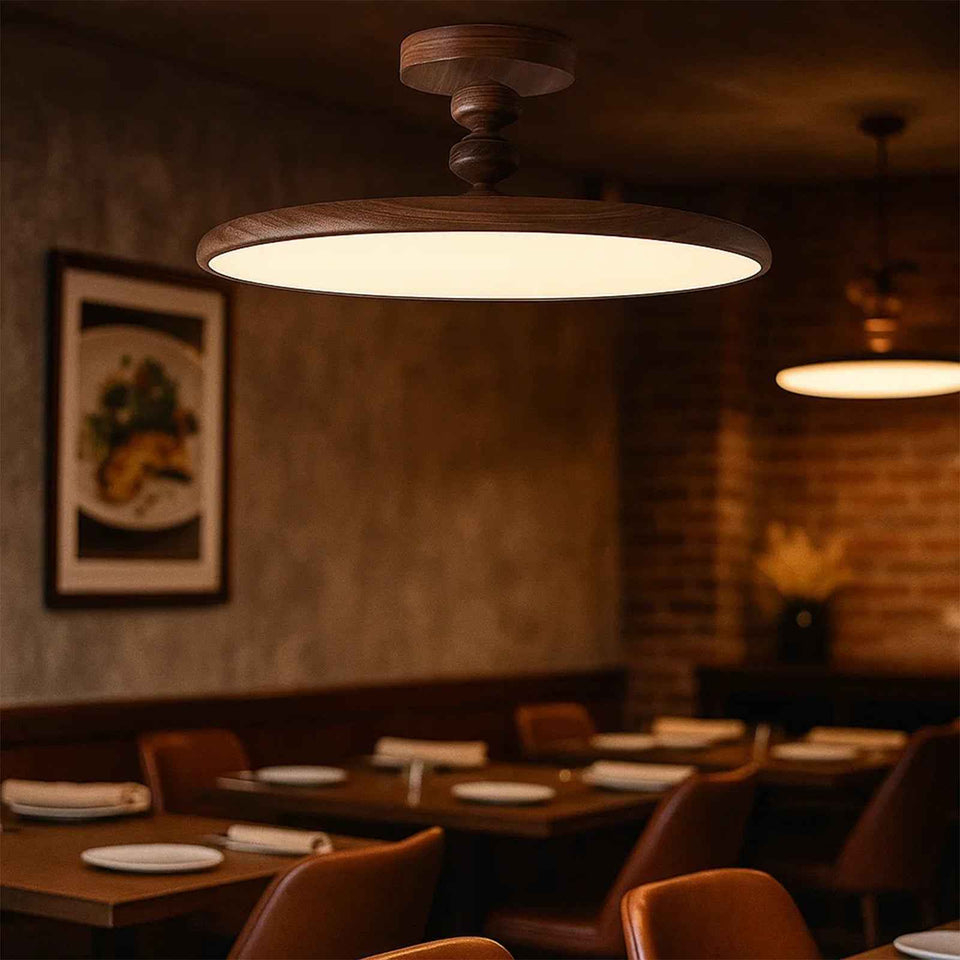 Walnut Color & White walnut ceiling light - lifestyle setting