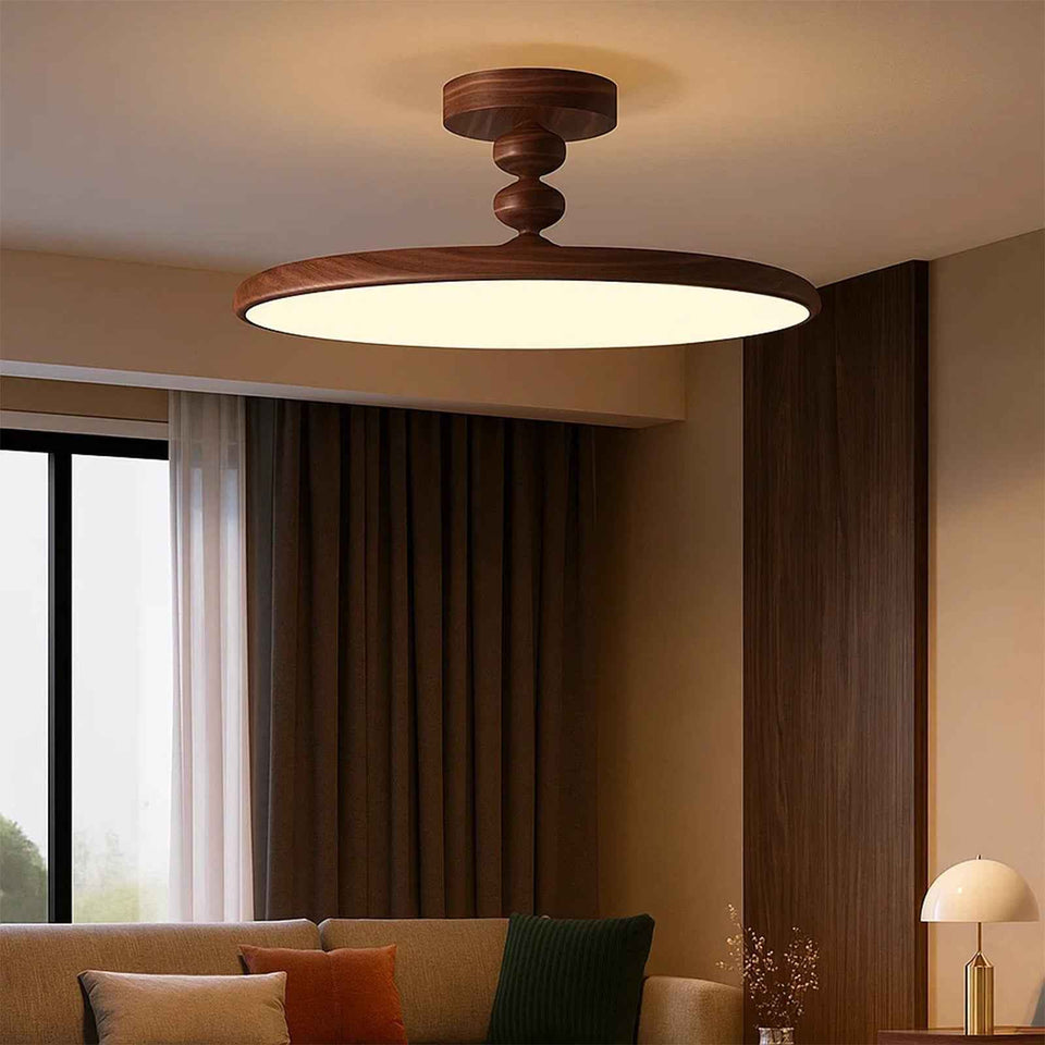 Walnut Color & White walnut ceiling light - side angle view