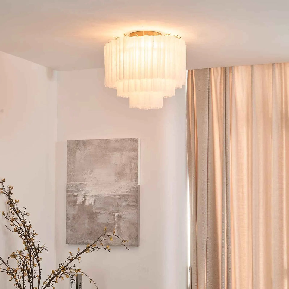 White + Gold glass ceiling light - side angle view