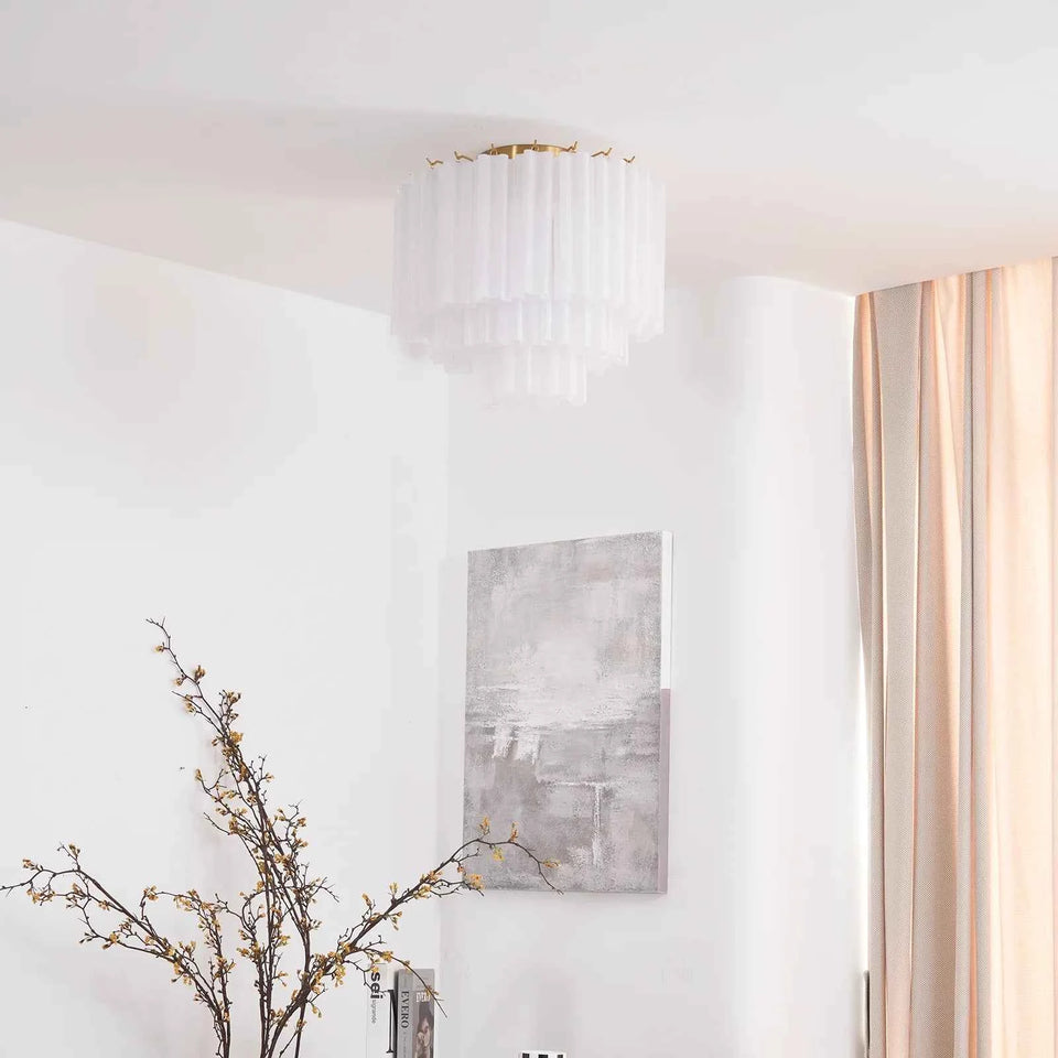 White + Gold glass ceiling light - lifestyle setting