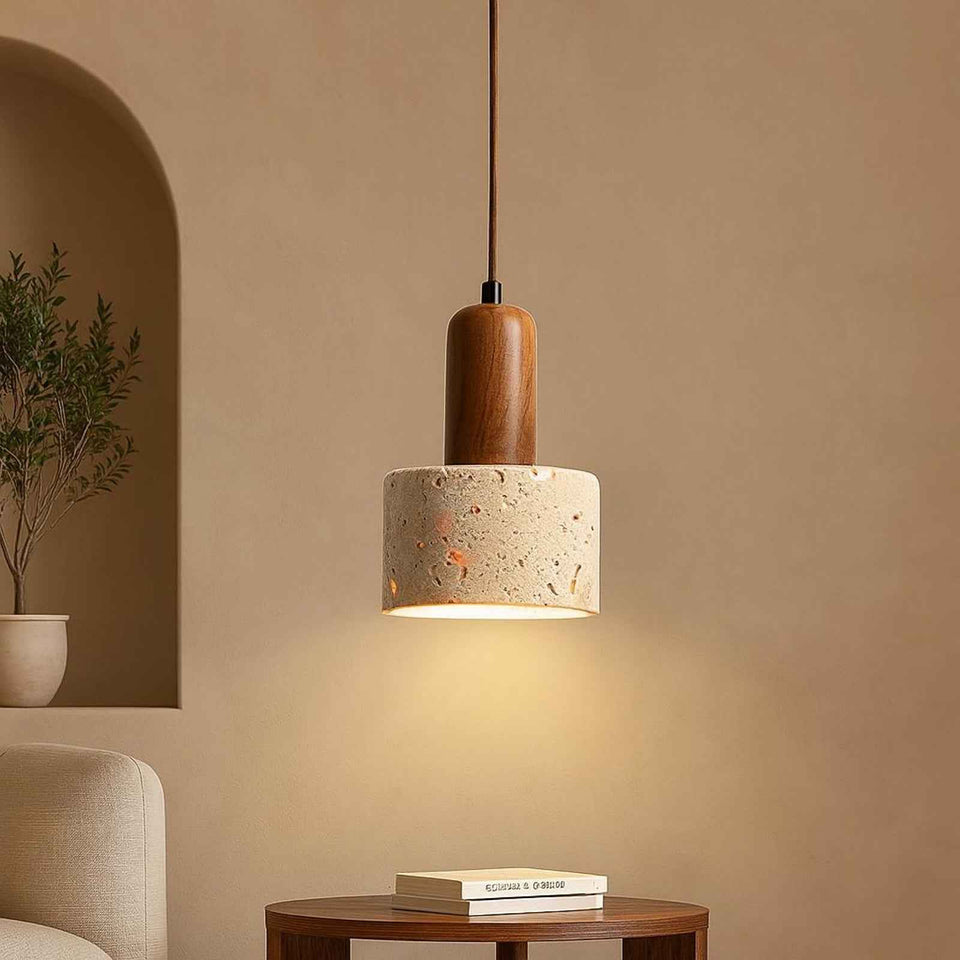 Walnut Wood wood pendant light - side angle view