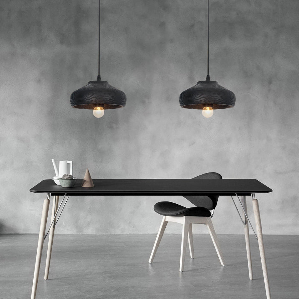 Black wood pendant light - back view