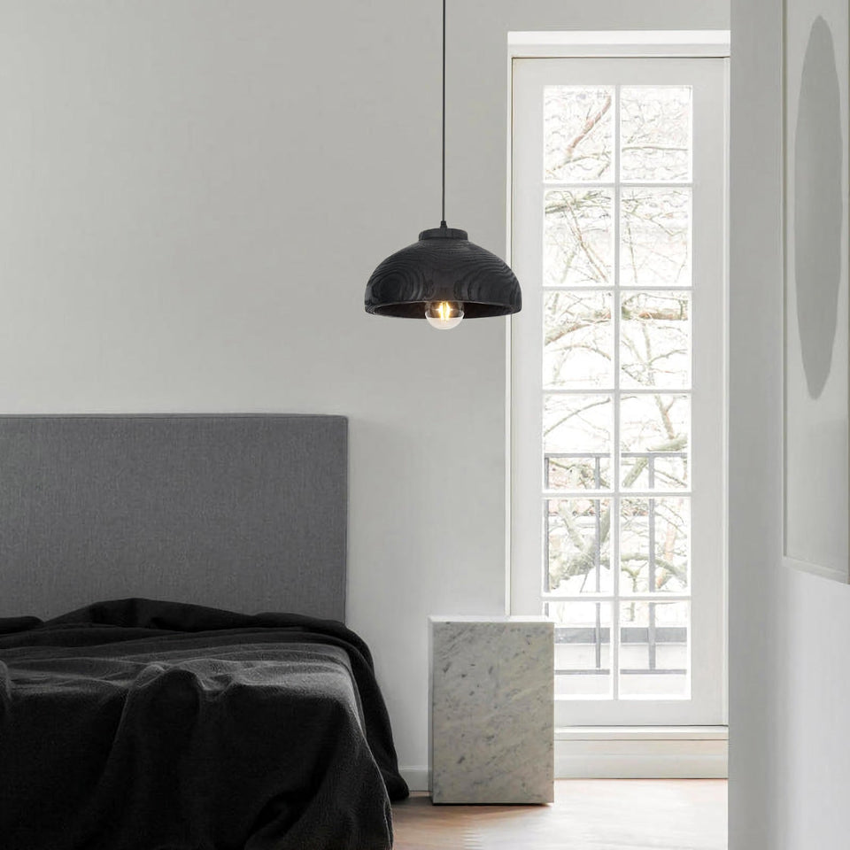 Black wood pendant light - detail view