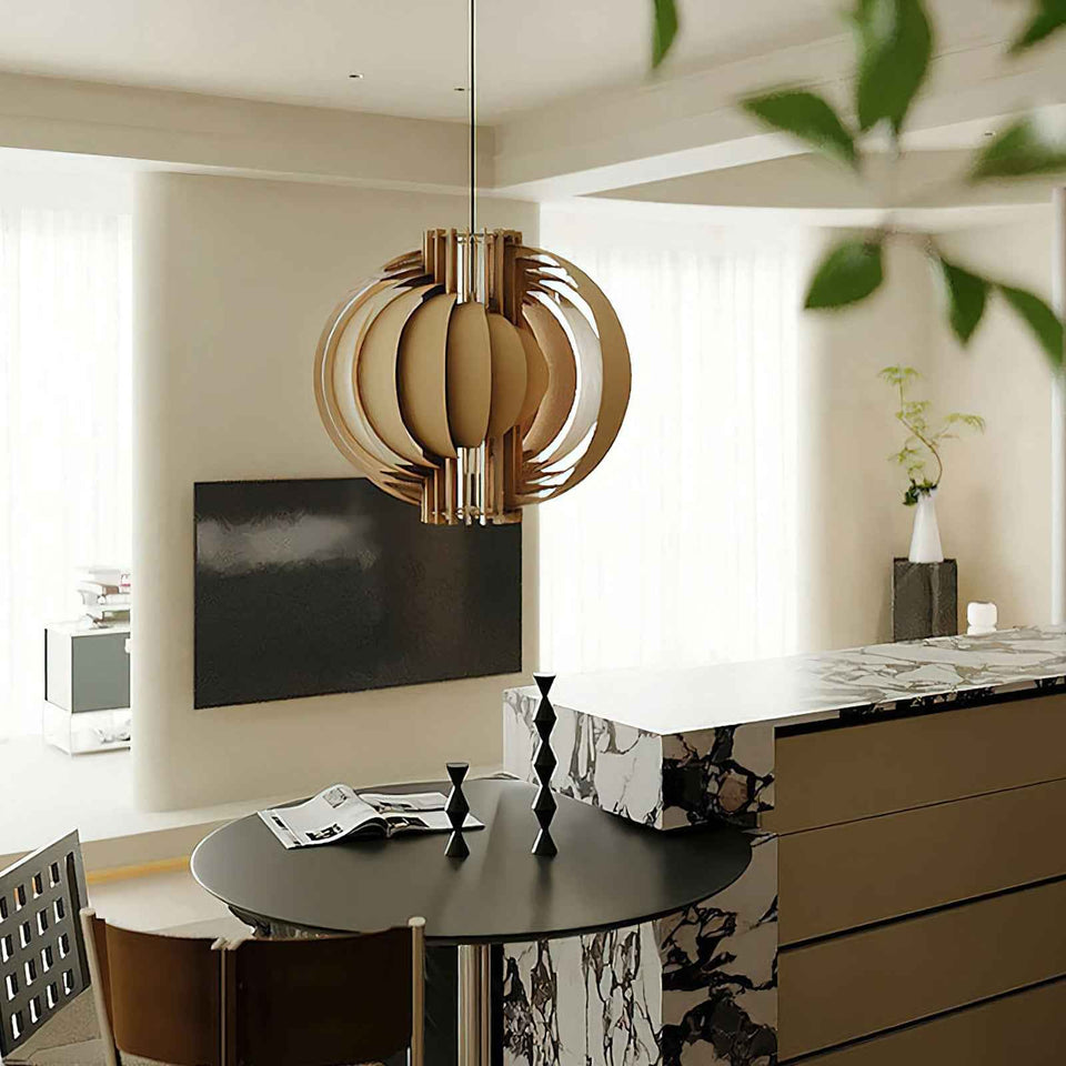 wood pendant light - detail view