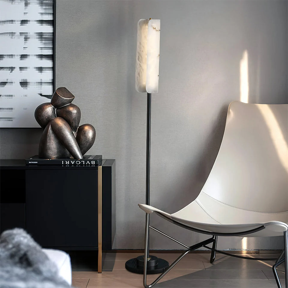 Alabaster Years Black Marble Floor Lamp