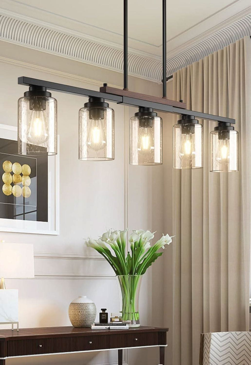Five Lights Farmhouse Dining Room Chandelier Black Metal