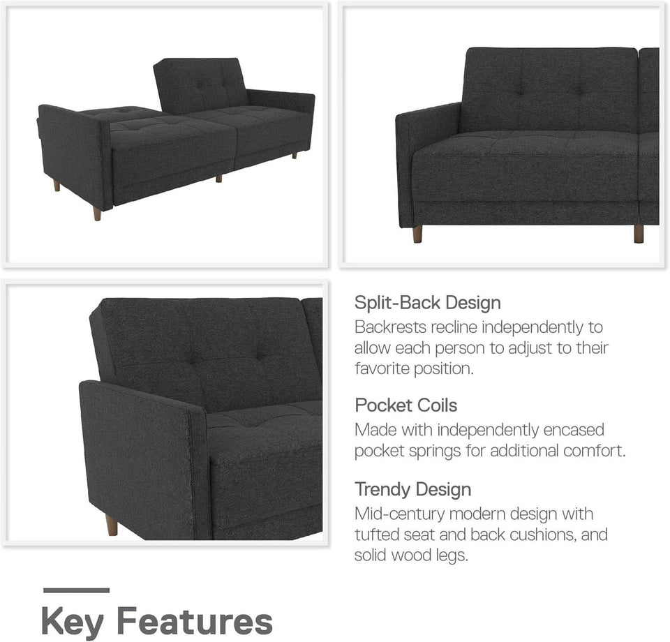 Contemporary Upholstered 76 Inch Grey Sleeper Sofa