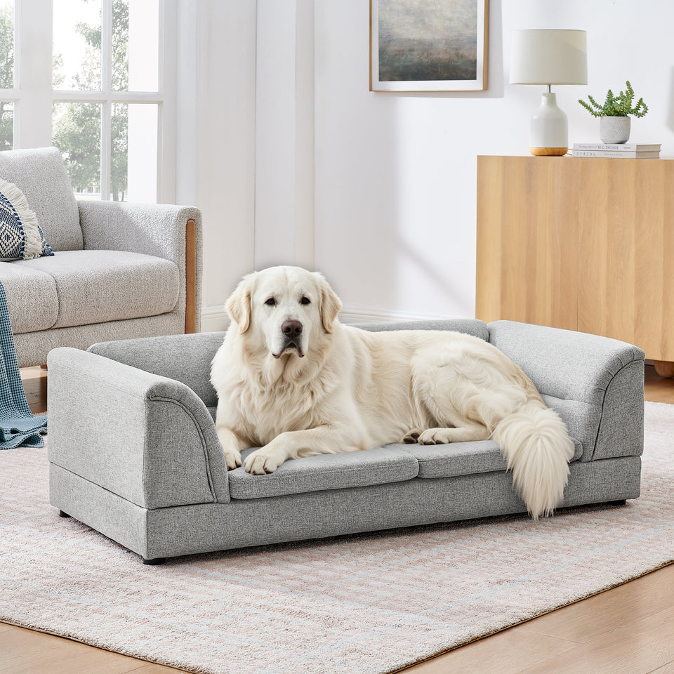 Oversized Pet Sofa with Curved Armrest - Olive Green, Beige, Light Grey, Dark Gray