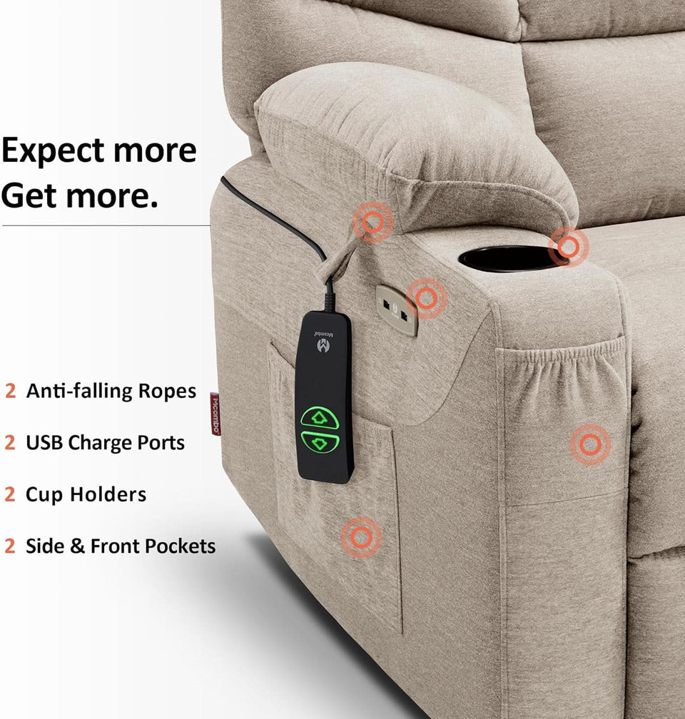 Power Lift Recliner Chair With Extended Footrest Oatmeal Fabric