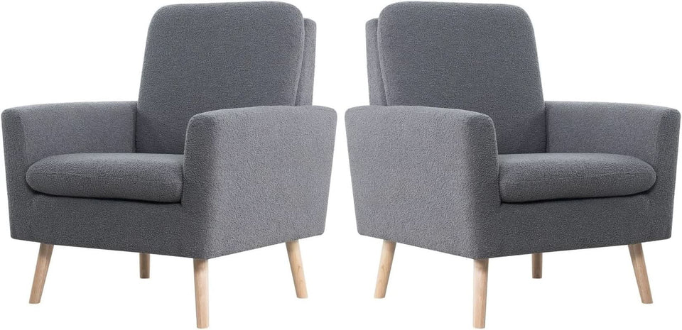 Gray Mid Century Modern Plush Upholstered Armchair