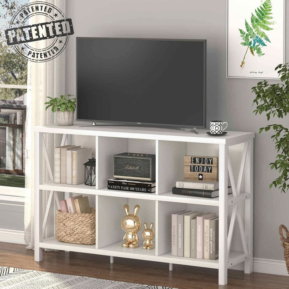 Six Cube Storage Organizer White Oak 47 Inch Bookshelf