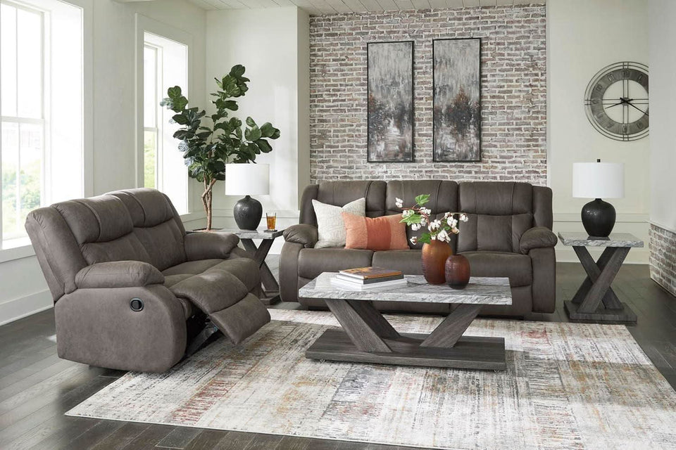 Contemporary Gray Faux Leather Manual Reclining Sofa