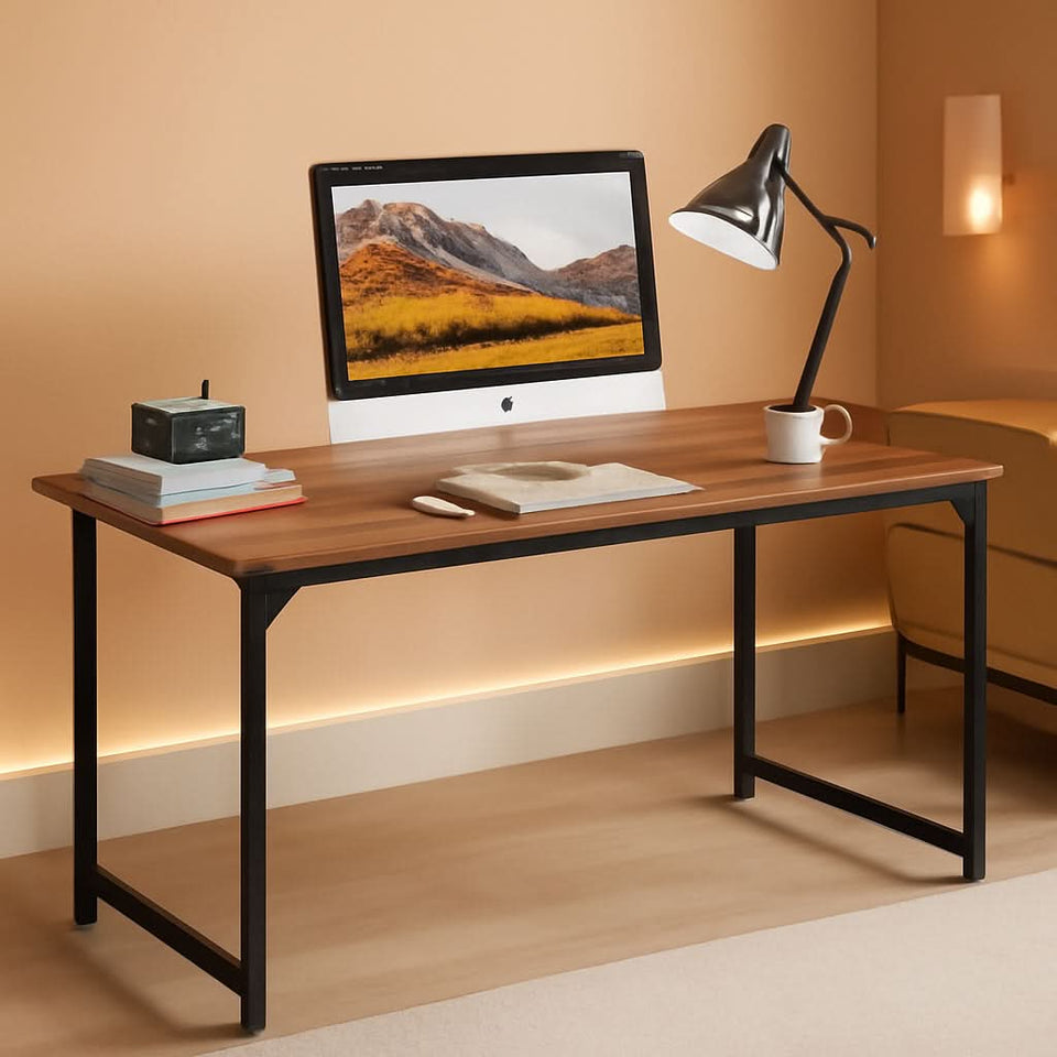 Computer Desk 47.2 Inch Brown With Metal Frame Home Office