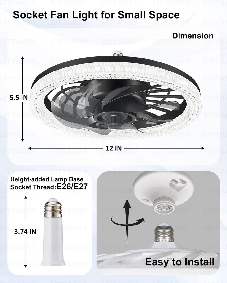Black Ceiling Fan With Lights Remote Dimmable 3000K to 6500K Flush Mount