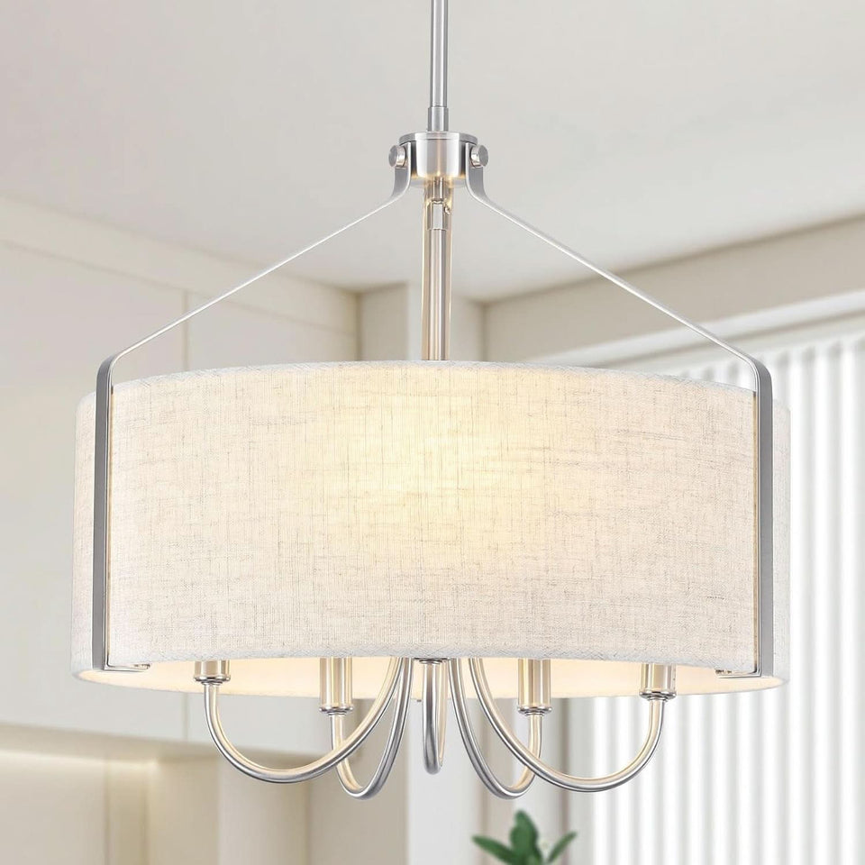 5 Light Drum Chandelier 18 Inch Brushed Nickel Fixture