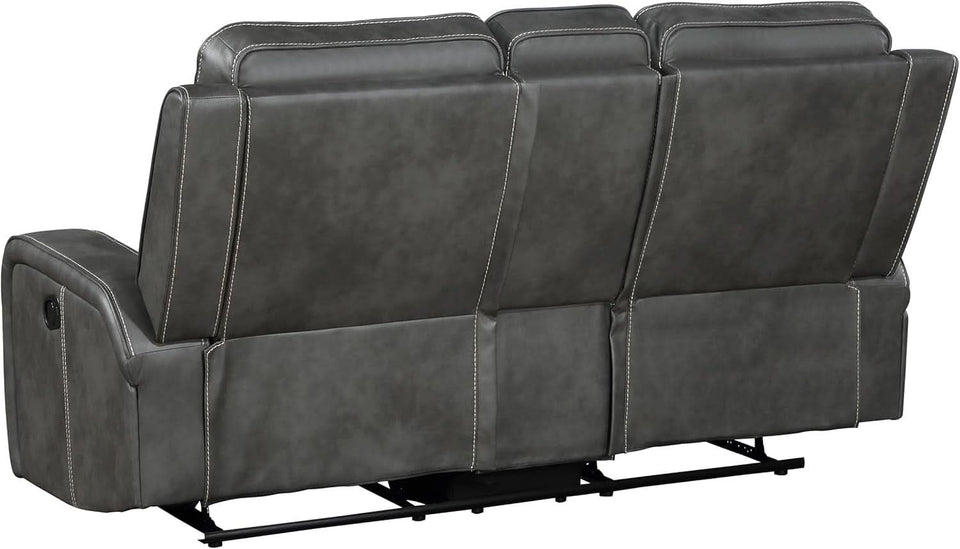 Gray Faux Leather Reclining Loveseat With Manual Recline