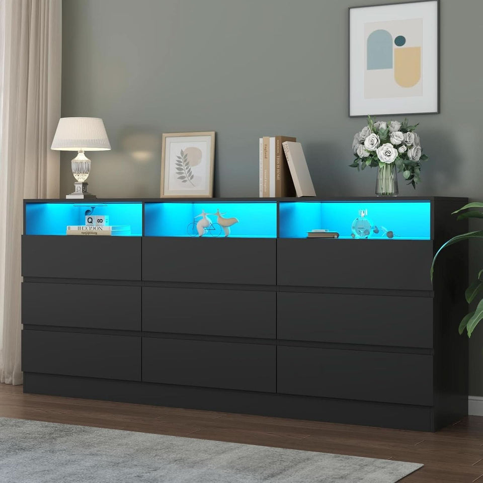 Six Drawer LED Dresser With USB Charging Ports For Bedroom