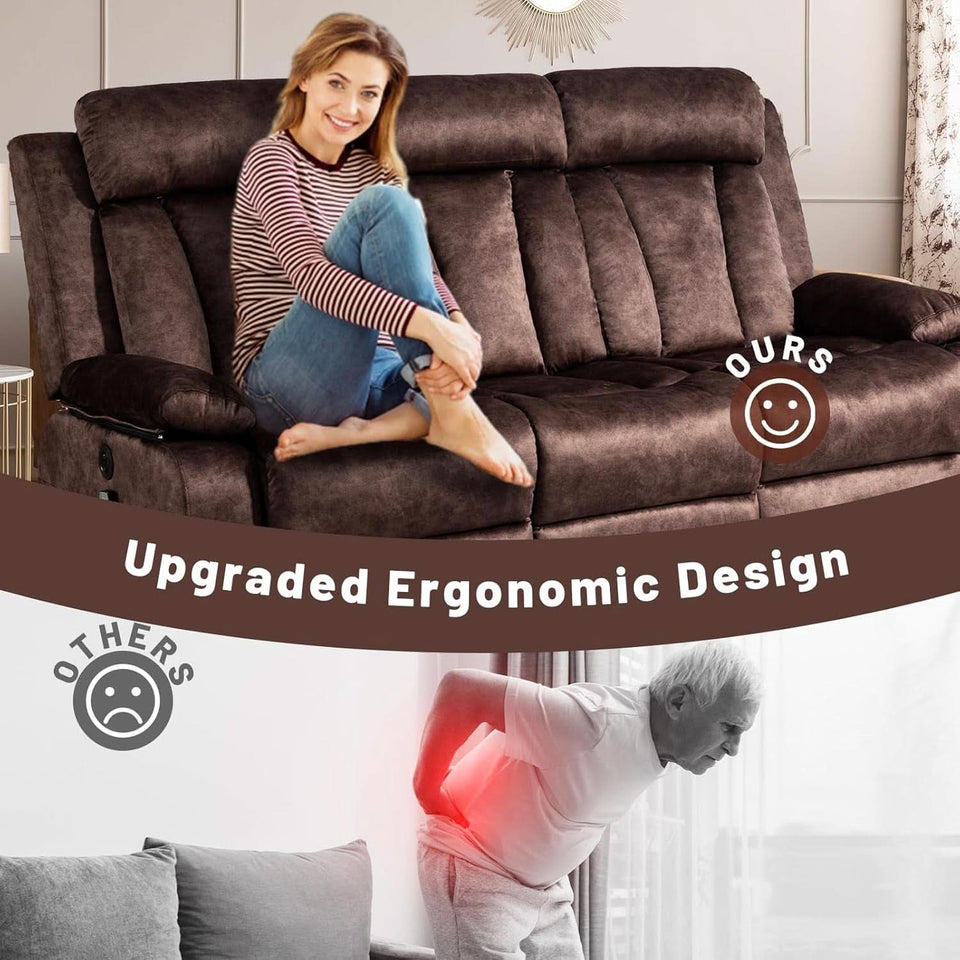 Power Reclining Sofa Set 3 Seat With Massage USB Ports