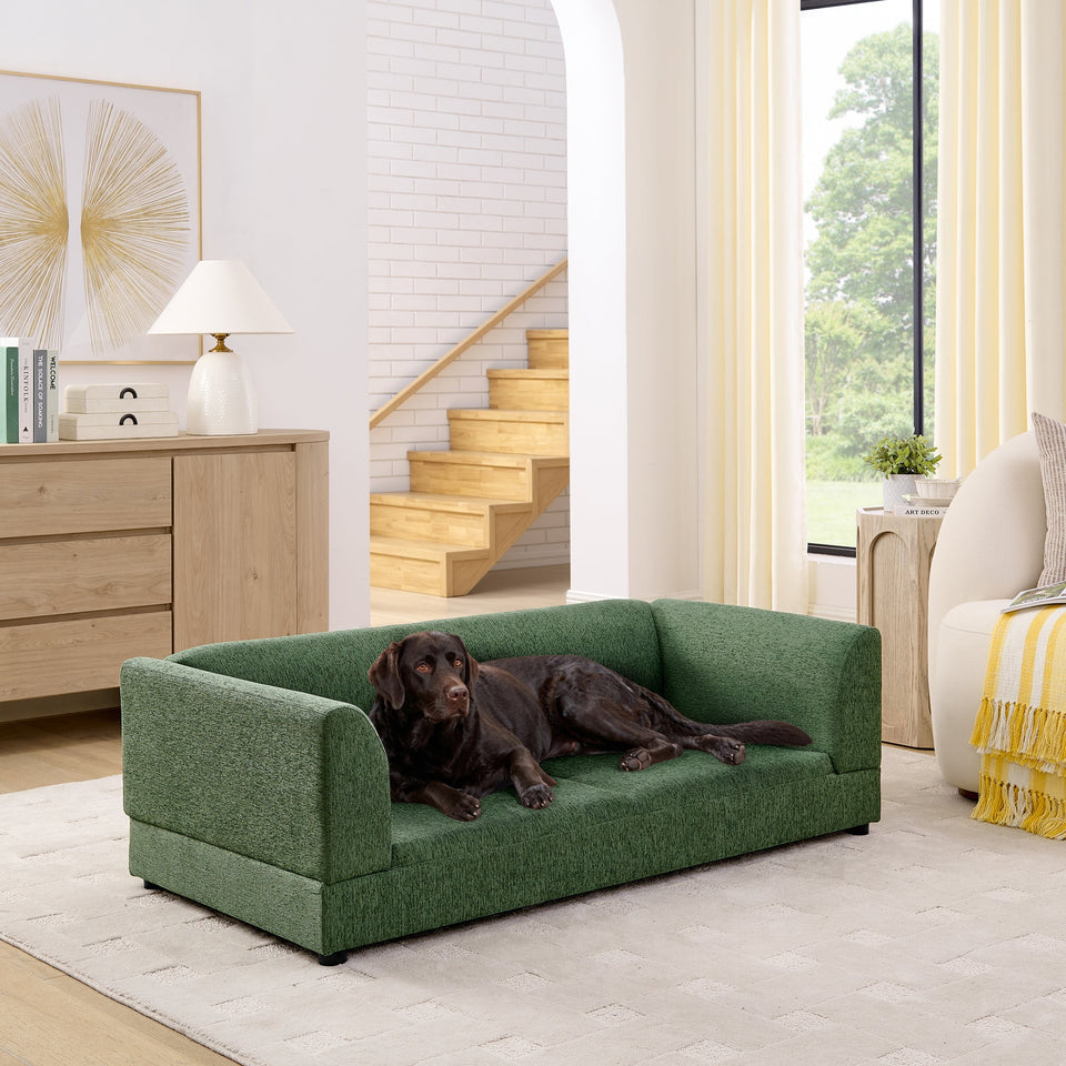 Oversized Pet Sofa for Medium & Large Dogs with Linen Upholstery - Olive Green