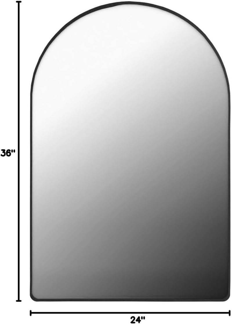 24x36 Inch Black Arched Wall Mounted Mirror With Brushed Metal Frame For Bathroom Vanity