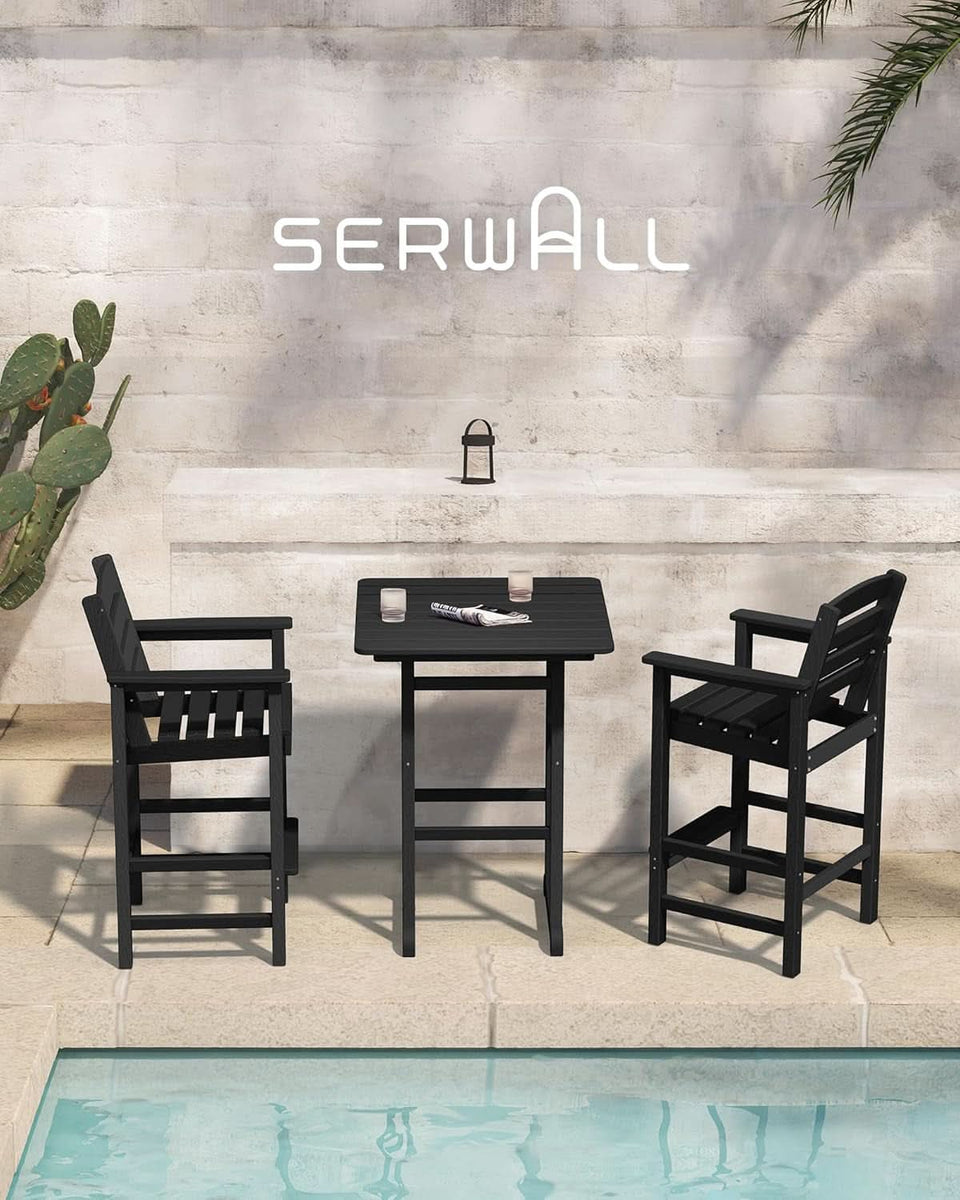 Black Balcony Adirondack Bar Chair Set With Table 3 Piece