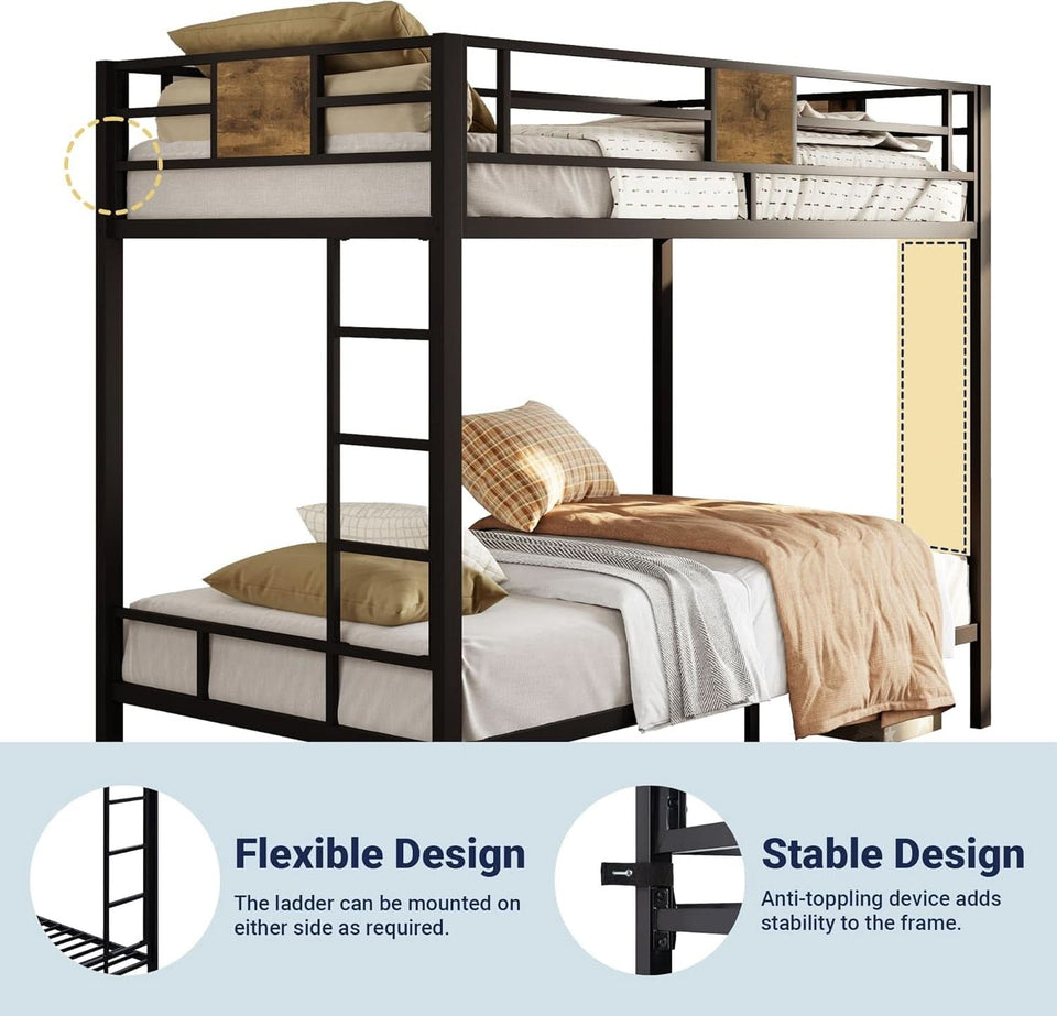 Twin Over Twin Bunk Bed Black Space Saving Metal Frame