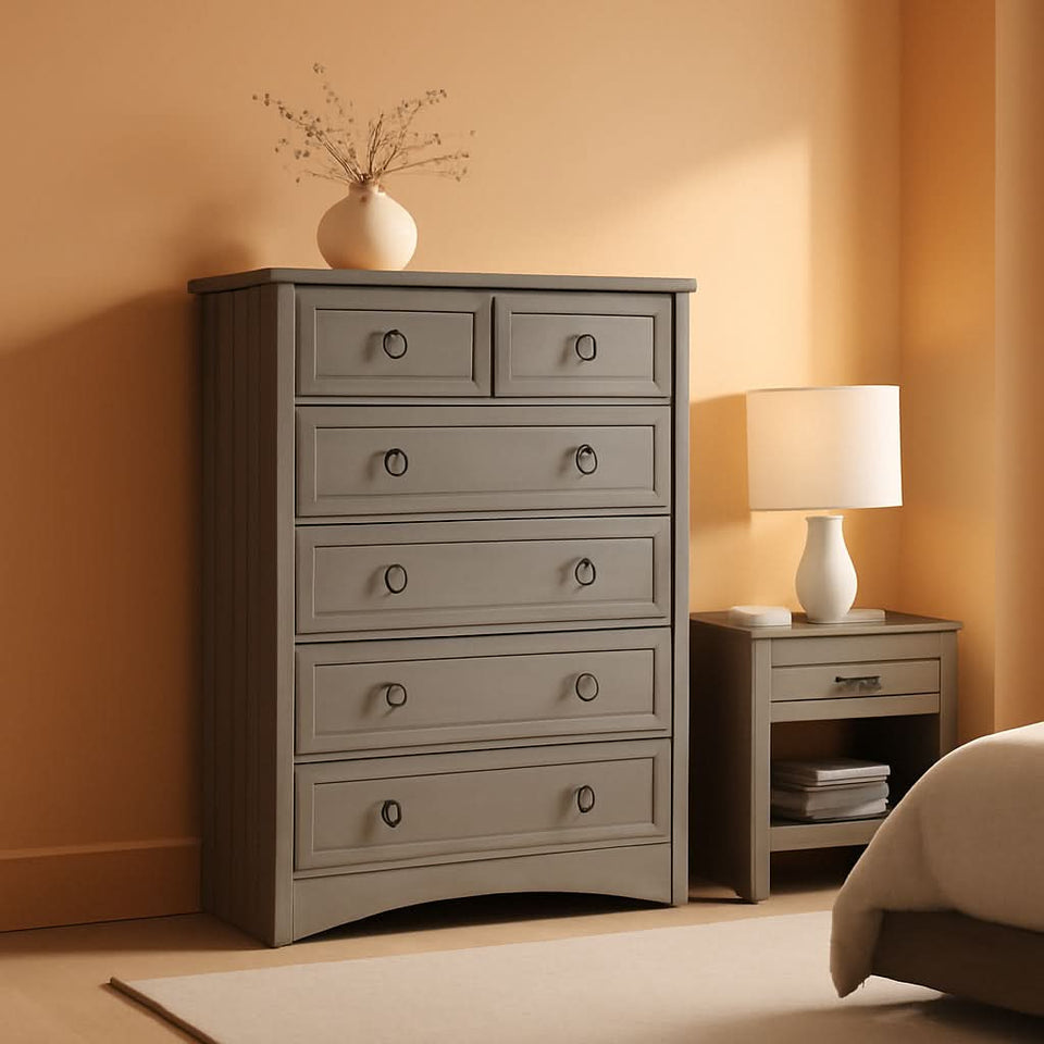 Gray Wash Tall Dresser 6 Drawer Bedroom Storage Cabinet