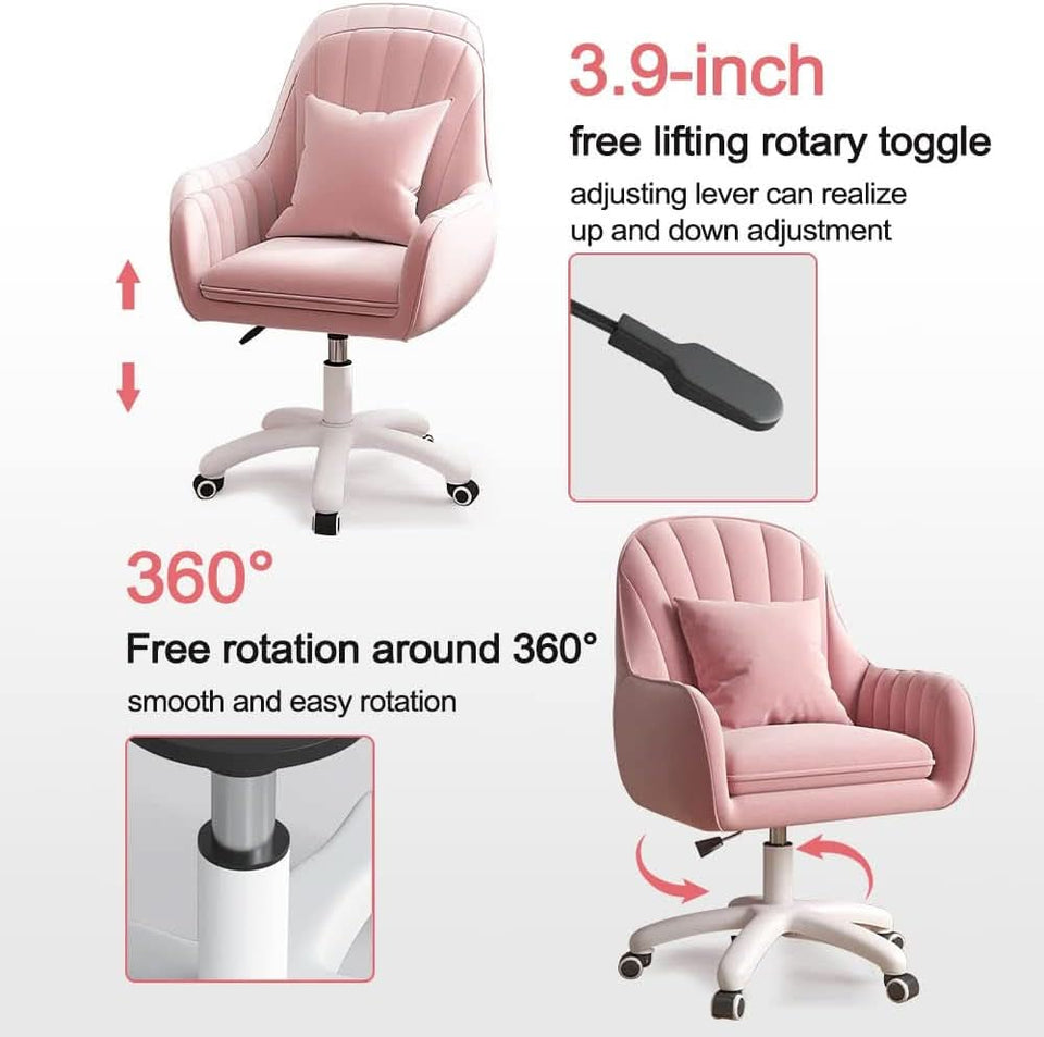 Velvet Home Office Chair With Tufted Mid Back And Height Adjustment