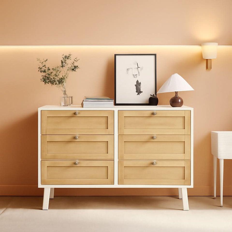 Six Drawer White Dresser For Bedroom And Hallway Storage