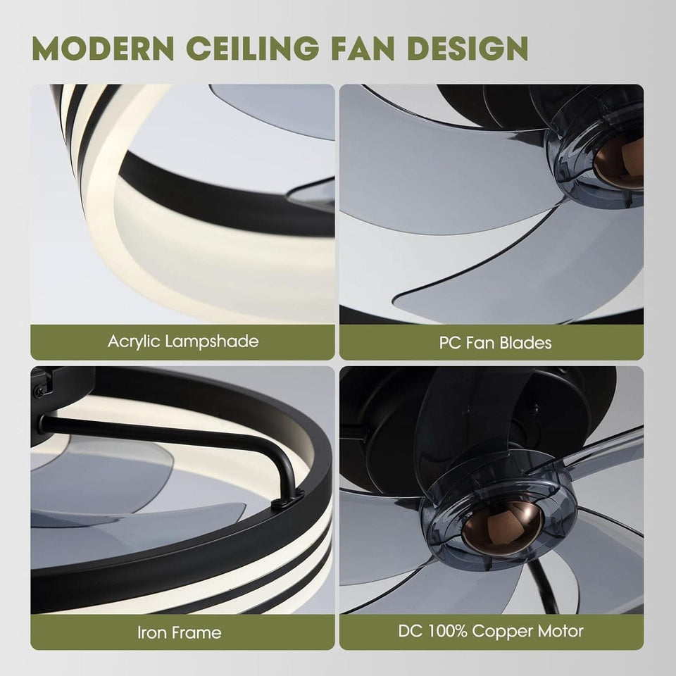 20 Inch Black Flush Mount Ceiling Fan With Lights And Remote