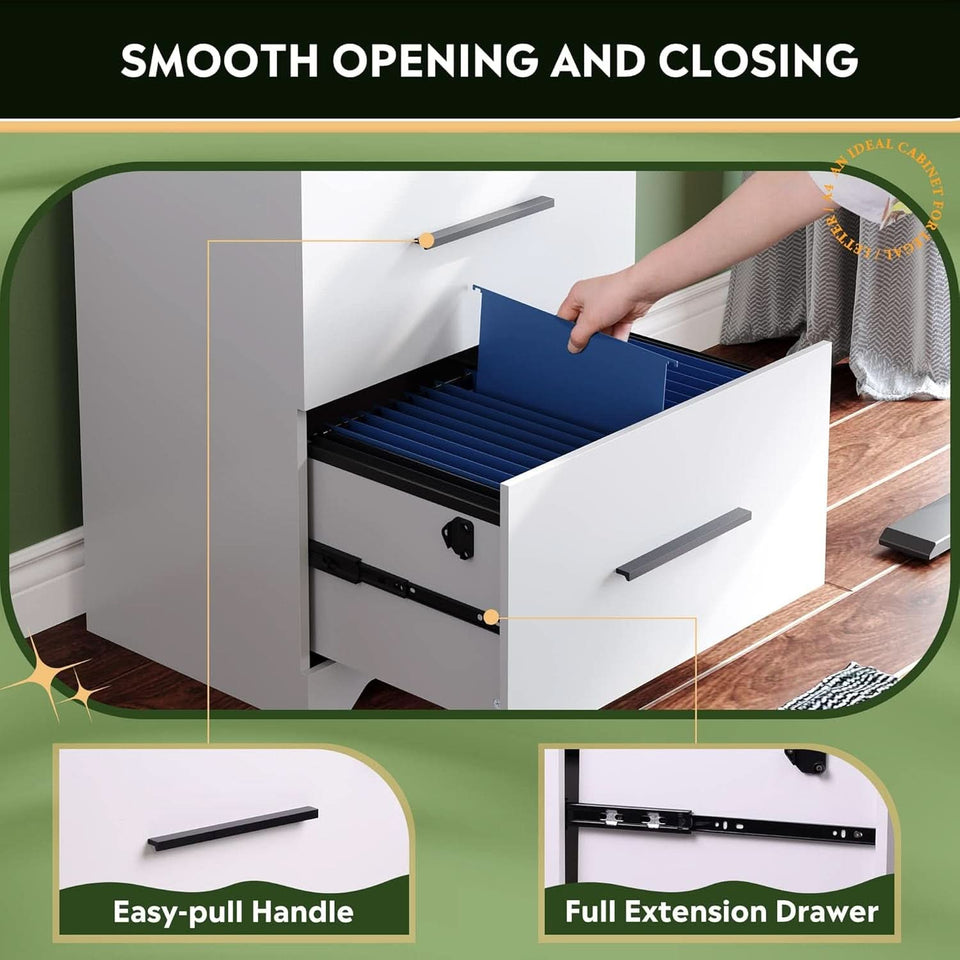 2 Drawer White Wood Lateral File Cabinet With Lock For Office Or Home Use Fits Any Desk