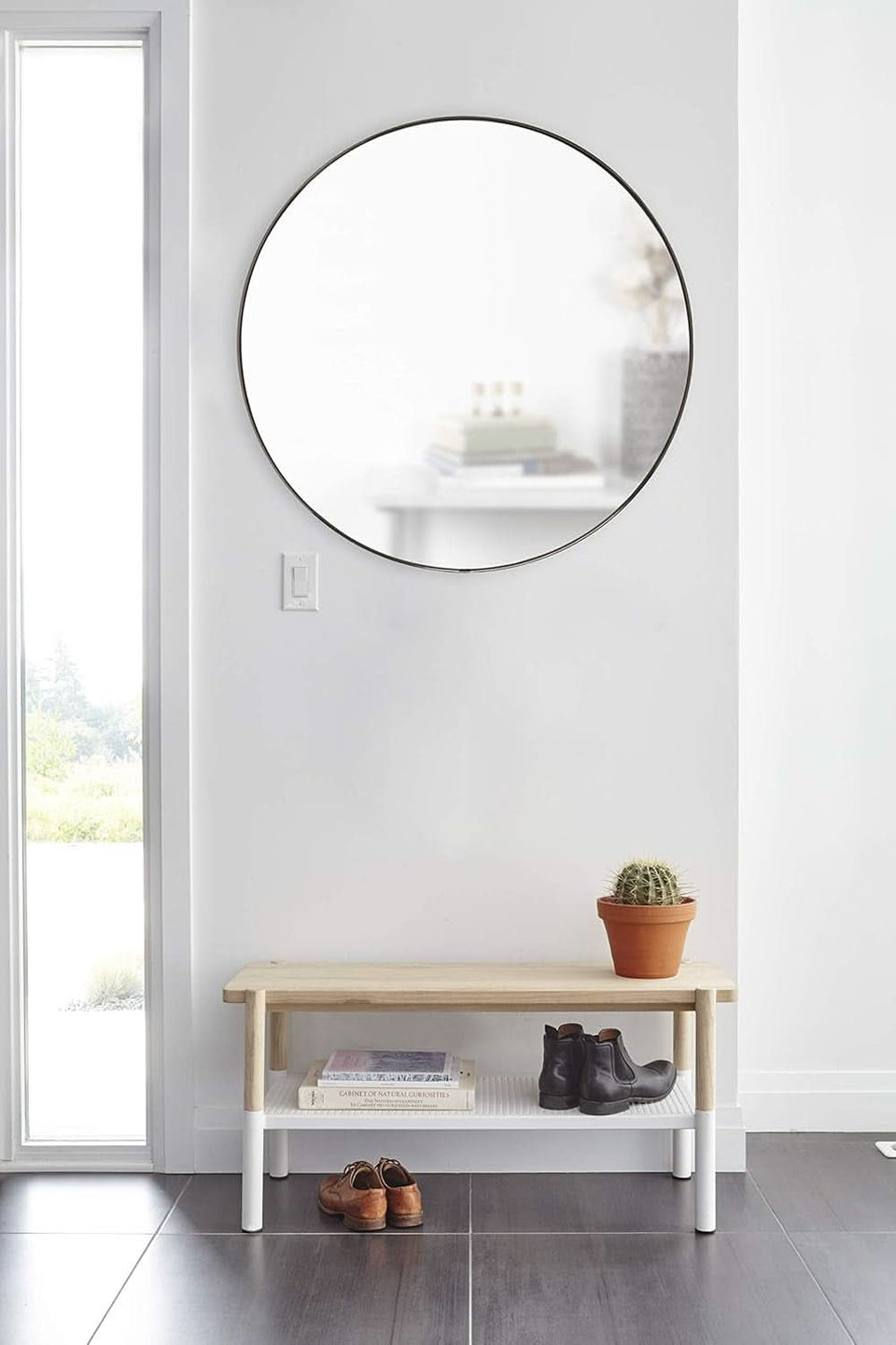 34 Inch Circle Mirror Titanium Finish For Entryways