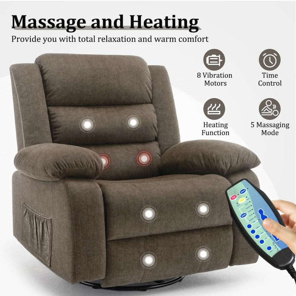 Brown Recliner Chair With 360 Swivel For Home Comfort