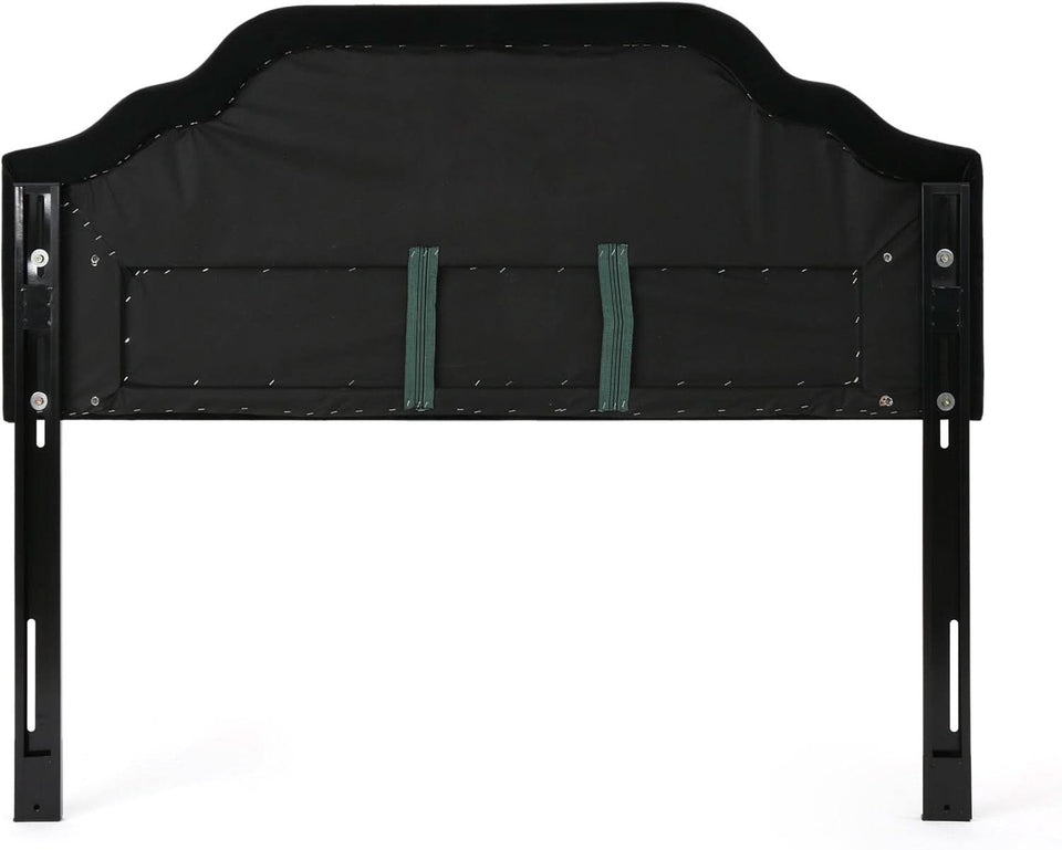Contemporary Black Velvet Headboard with Button Tufted Design