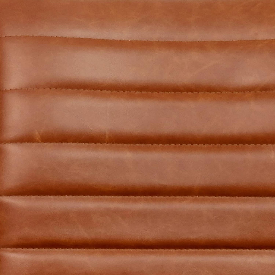 Low-Back Ribbed Upholstered Vinyl Swivel Desk Chair, Brown, Adjustable Height
