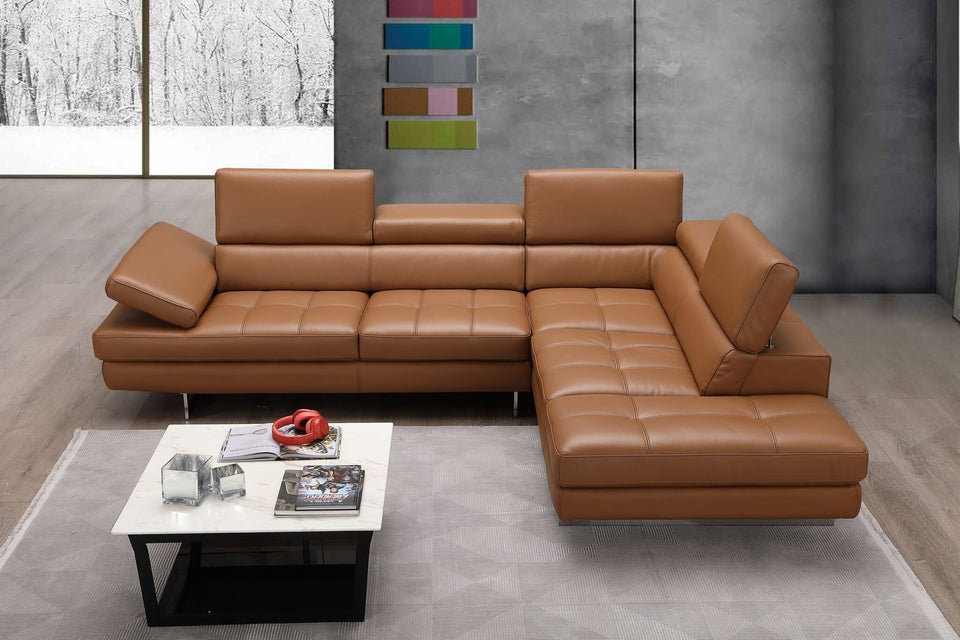 A761 Italian Leather Sectional in Caramel