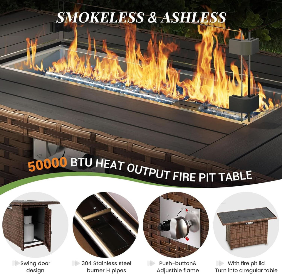Oversized Outdoor Sectional Sofa Set with Fire Pit