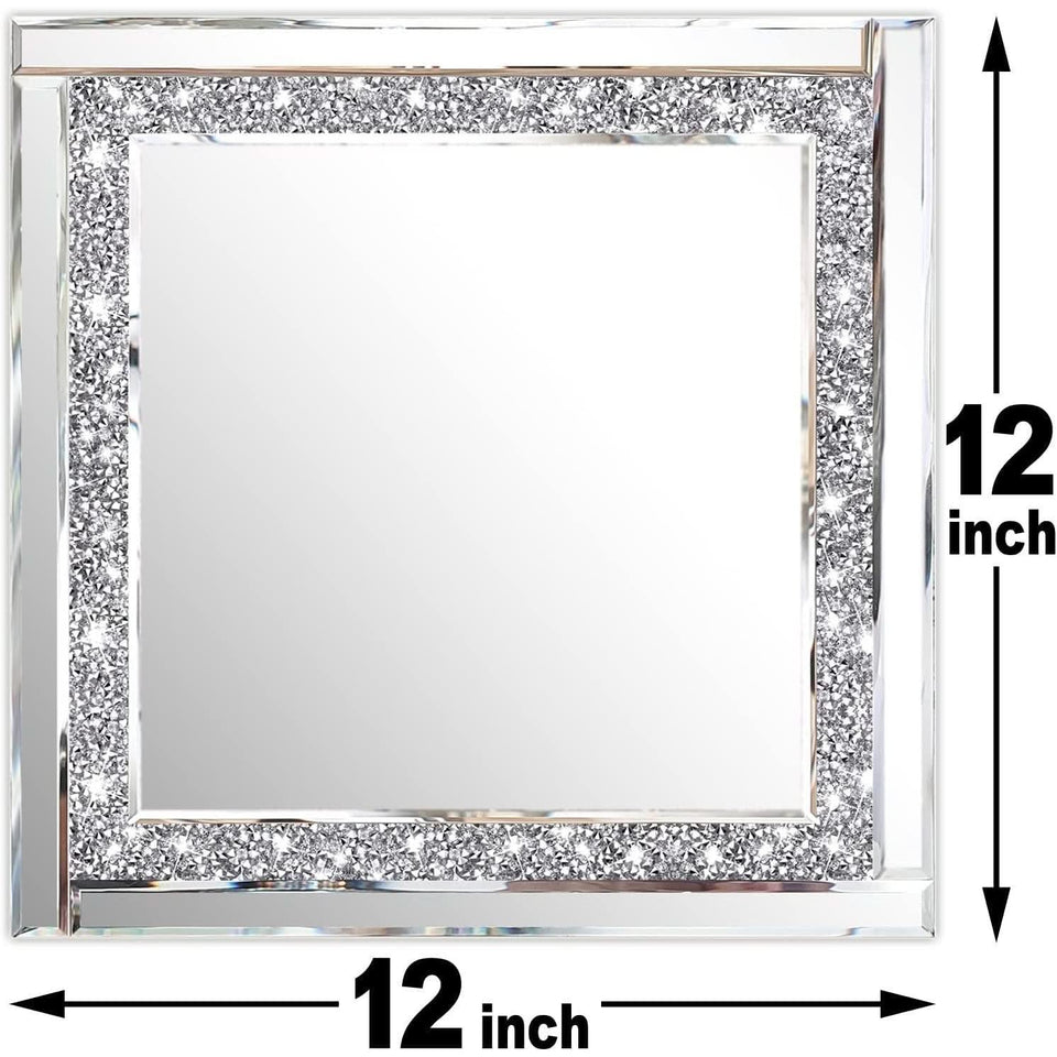 Crystal Crush Diamond Silver Mirror Set 12x12 Inch 2 Pieces