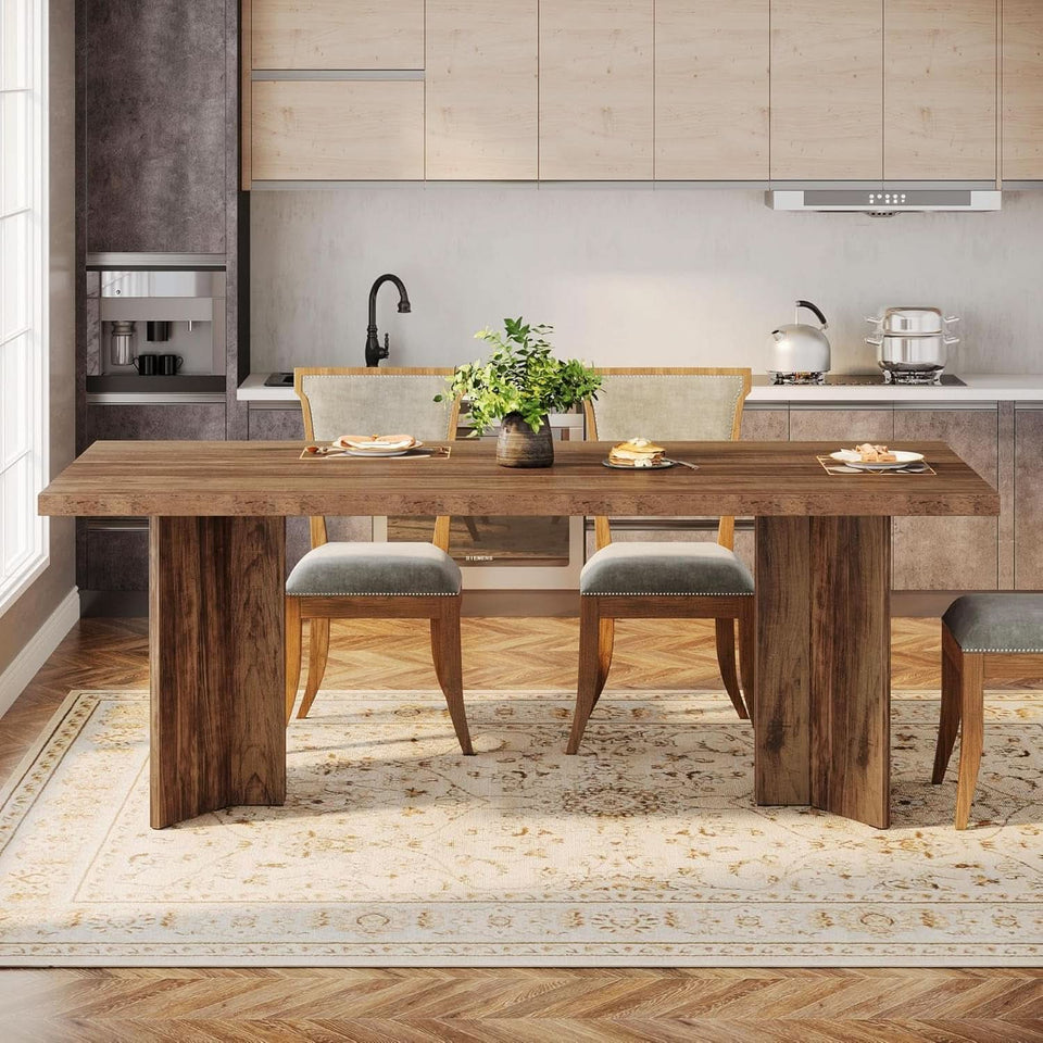 63 Inch Farmhouse Dining Table Vintage Brown Elegant