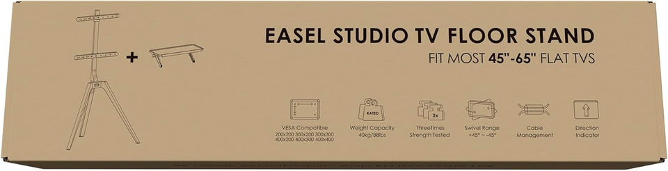 Wood Easel TV Stand For 45 To 65 Inch TVs Walnut Floor