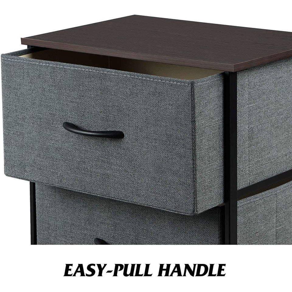 Dark Grey Fabric Dresser With Wood Top 4 Drawer Organizer