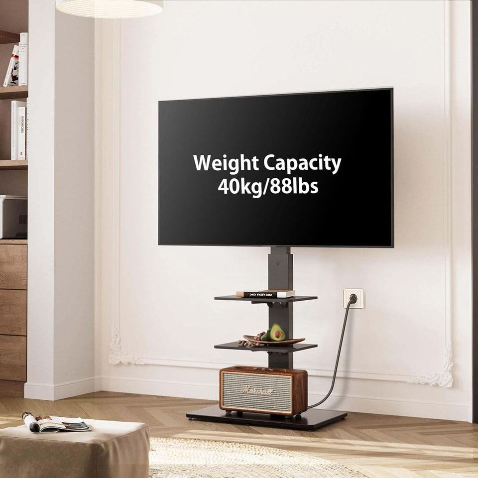 Floor TV Stand With Power Strip For 32-75 Inch TVs