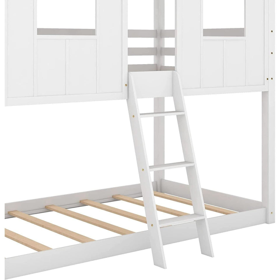 Twin House Bunk Bed With Playhouse White And Gray Finish