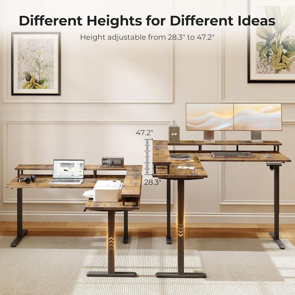 Electric L Shaped Standing Desk 59 Inch Height Adjustable