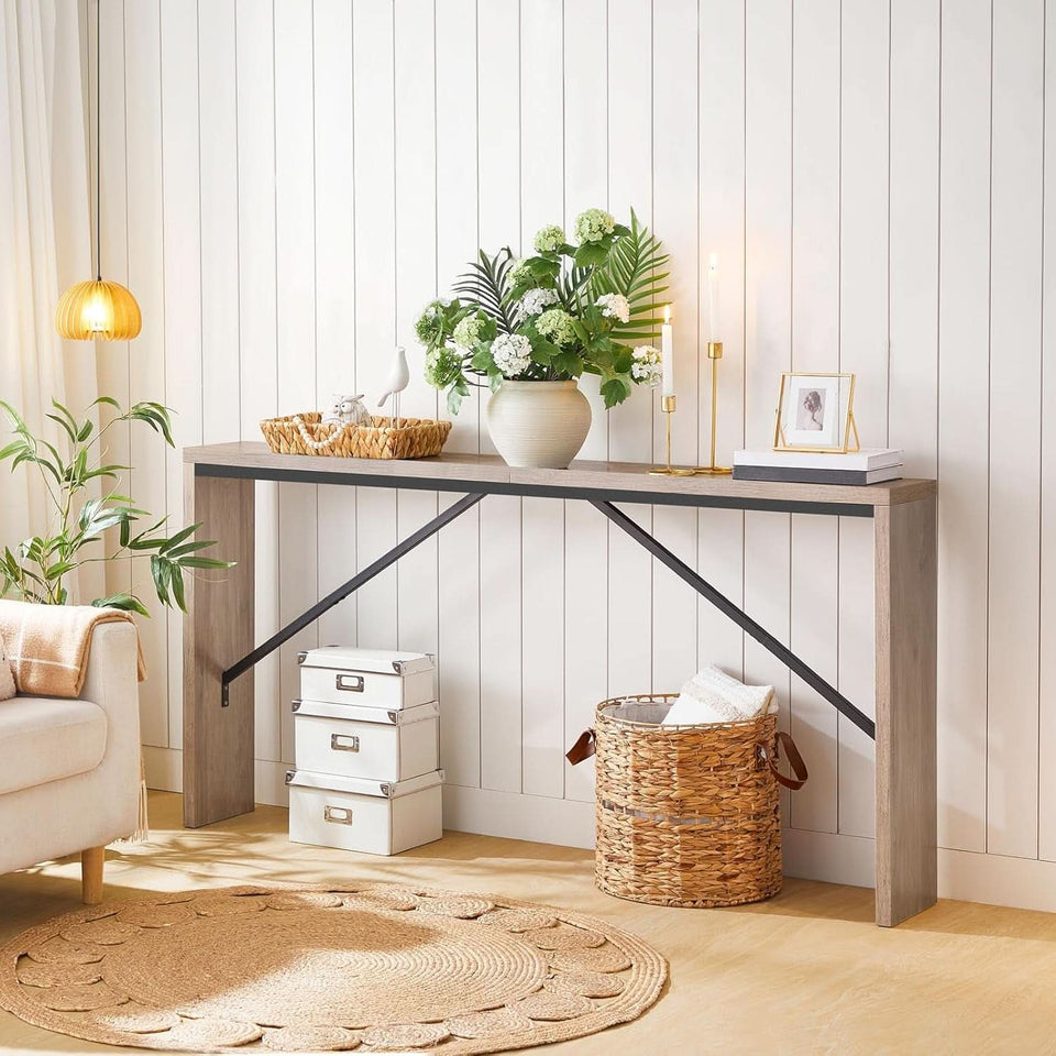 62.2 Inch Greige Industrial Console Table For Entryway