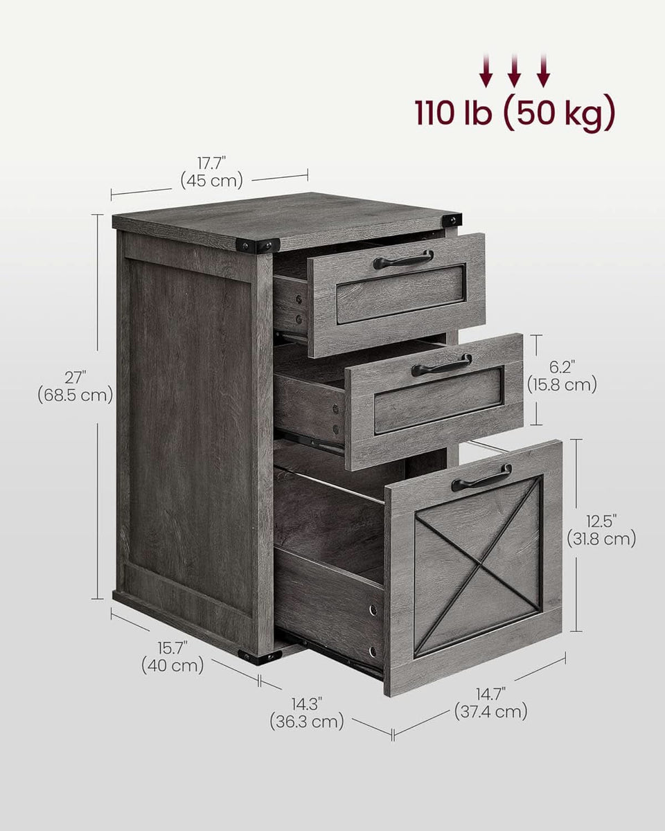 Misty Gray File Cabinet 3 Drawer Modern Farmhouse Style