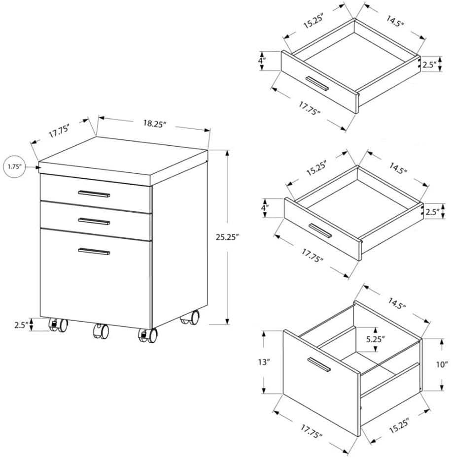 Dark Taupe 3 Drawer File Cabinet With Lockable Castors For Mobile Home Office Use